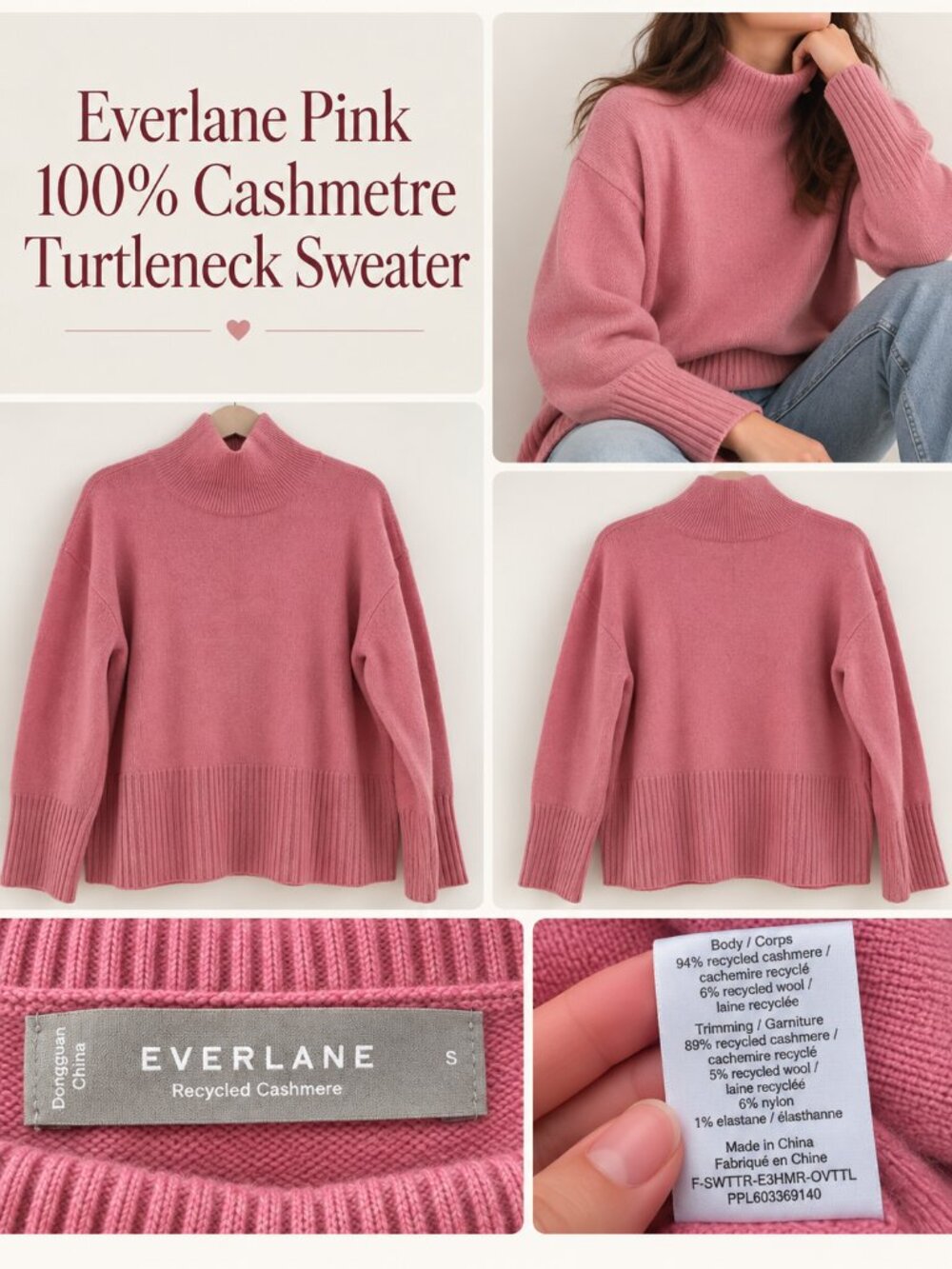 Everlane Pink 100% Cashmere Sweater